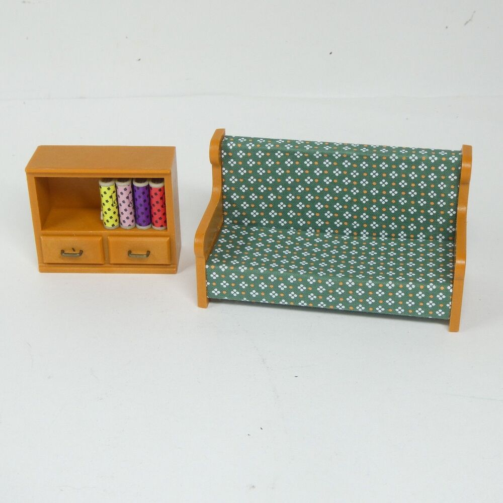 Calico Critters Bookshelf Books 1985 Green Sofa Couch Vintage Furniture Epoch
